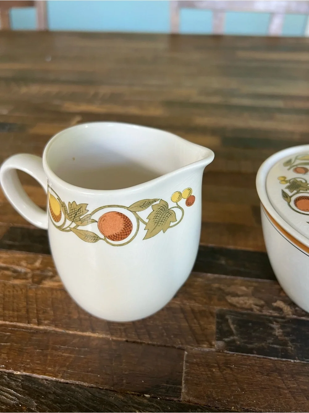 Vintage Fruit Garland Creamer and Covered Sugar Bowl - Orange & Yellow